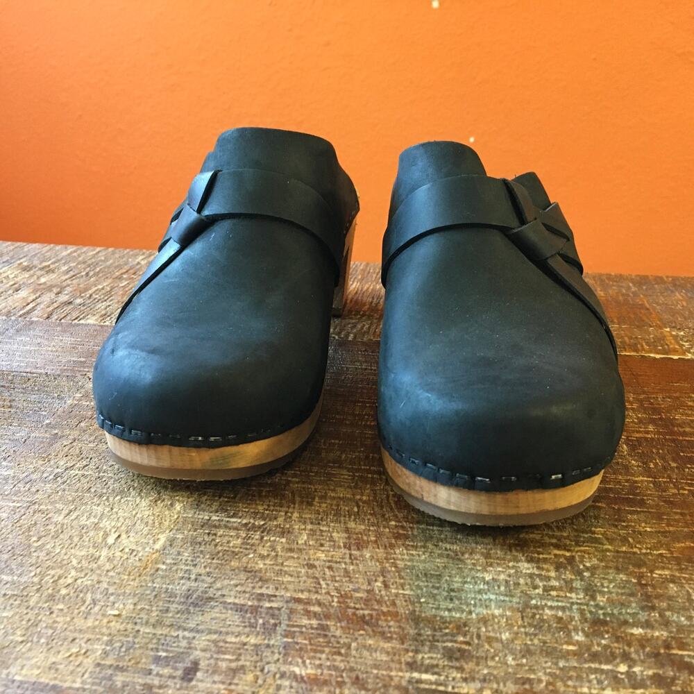 Sanita Manuella Clog Womens 39 8 Black Slip On Leather Wood Classic Comfort - Picture 3 of 12